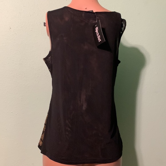 OBJECTS DART WOMENS Black Gold SLEEVELESS Tank Embroidery Flowers Large NewTag - Picture 4 of 8